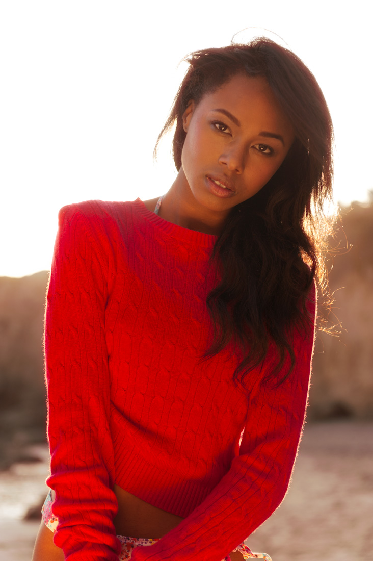Model Jennifer Christina in a Red Sweater